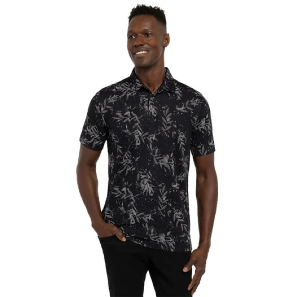 Travis Mathew The Riegel Cotton Blend SS Polo with Gray Leaf Print‎ XXL